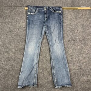 Grace in LA Jeans Womens Size 33 Blue Bootcut Embroidered Sequin Distressed Rip
